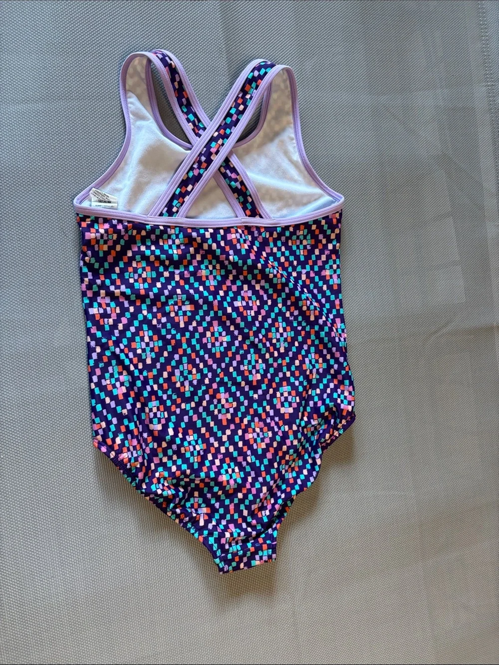 LL bean Girls One-Piece Swimsuit in Purple Geometric Print sz 10 spf 50 EUC